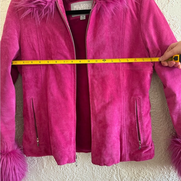 Wilsons Leather Magenta Faux Fur Trim Leather Jacket - Picture 5 of 11